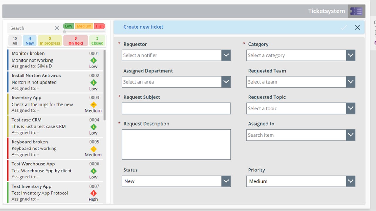 Snapshot 1 of Ticket system Help desk