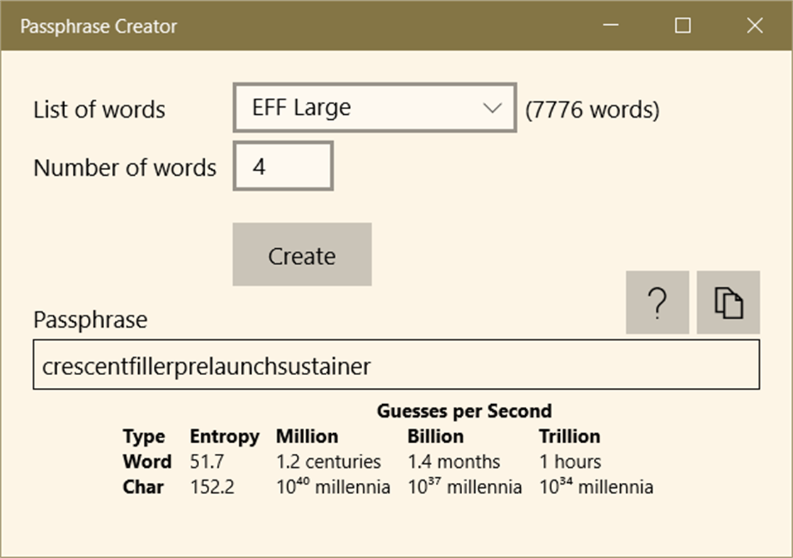 #1. Passphrase Creator (Windows) Által: Frozen North Computing