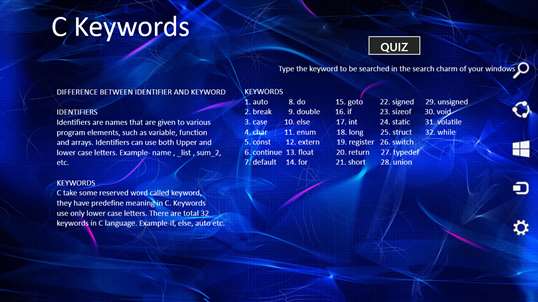 C keywords screenshot 2