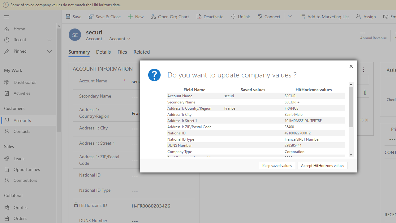 Snapshot 5 of HitHorizons for Dynamics 365