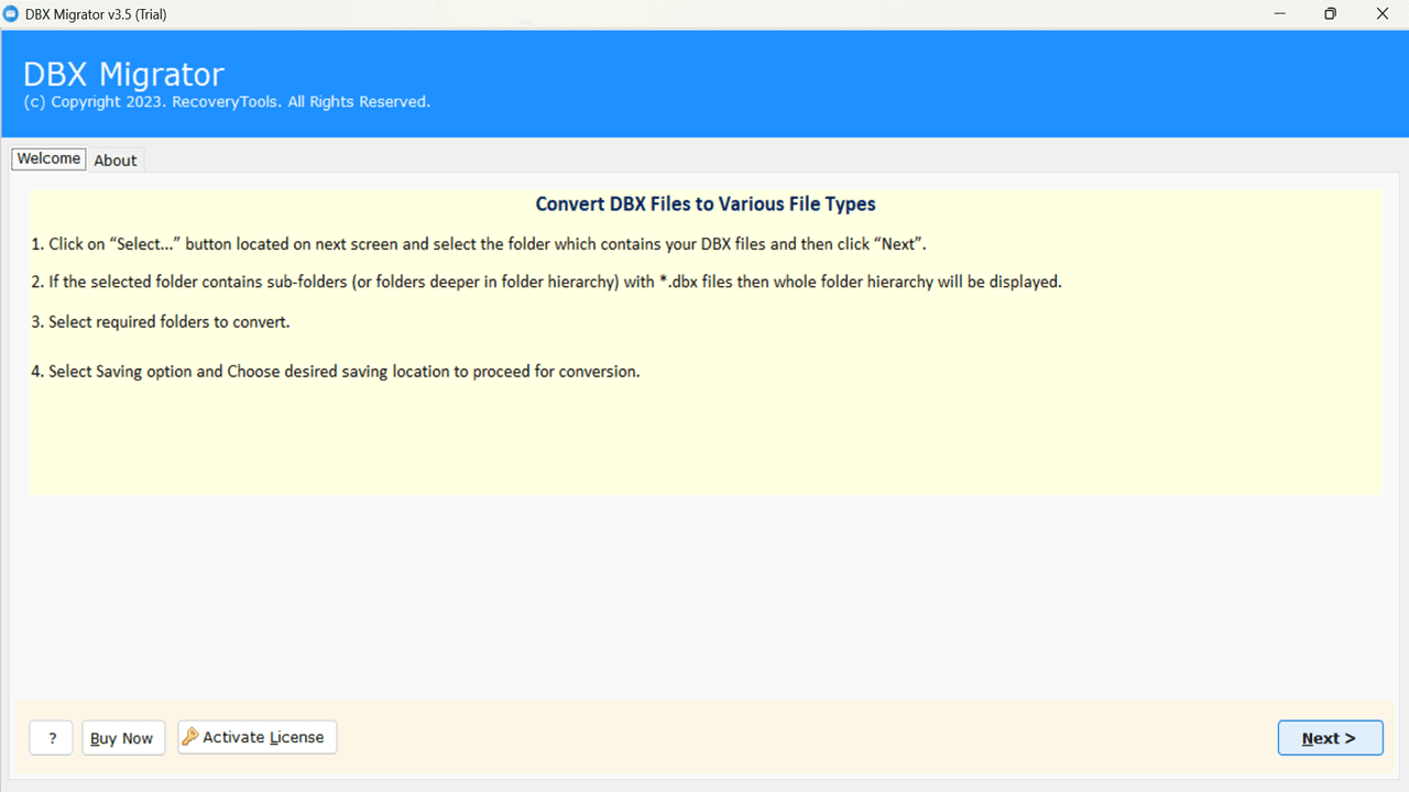 Snapshot 2 of RecoveryTools for DBX to PST Converter