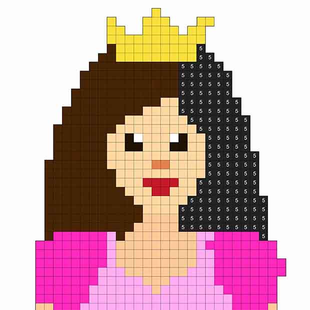 Princess Color By Number: Pixel Art, Sandbox Coloring Book