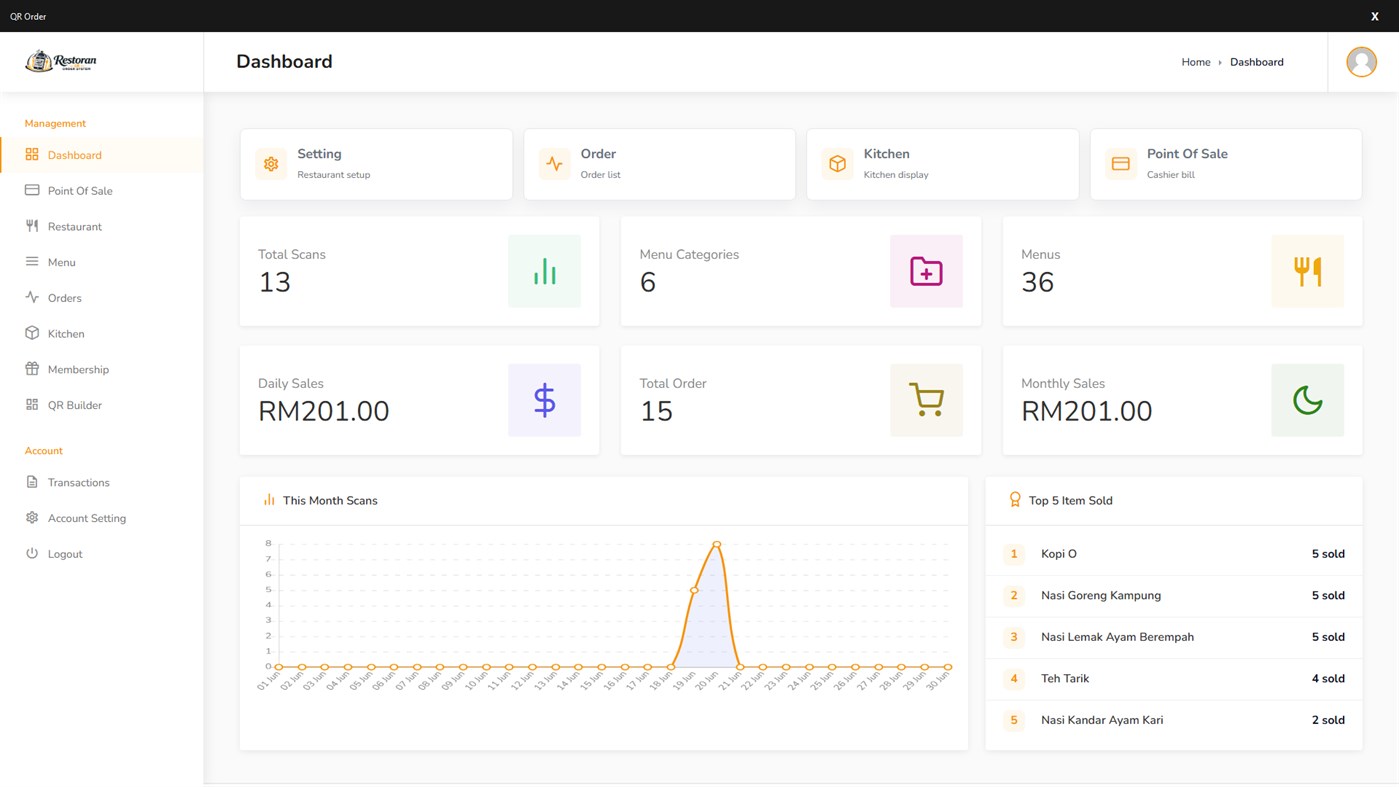 #5. Restoran QR Order (Windows) By: tunnelbiz
