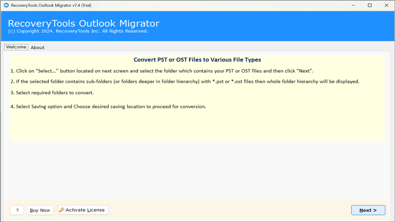 Snapshot 1 of RecoveryTools for PST to Gmail Migration Tool