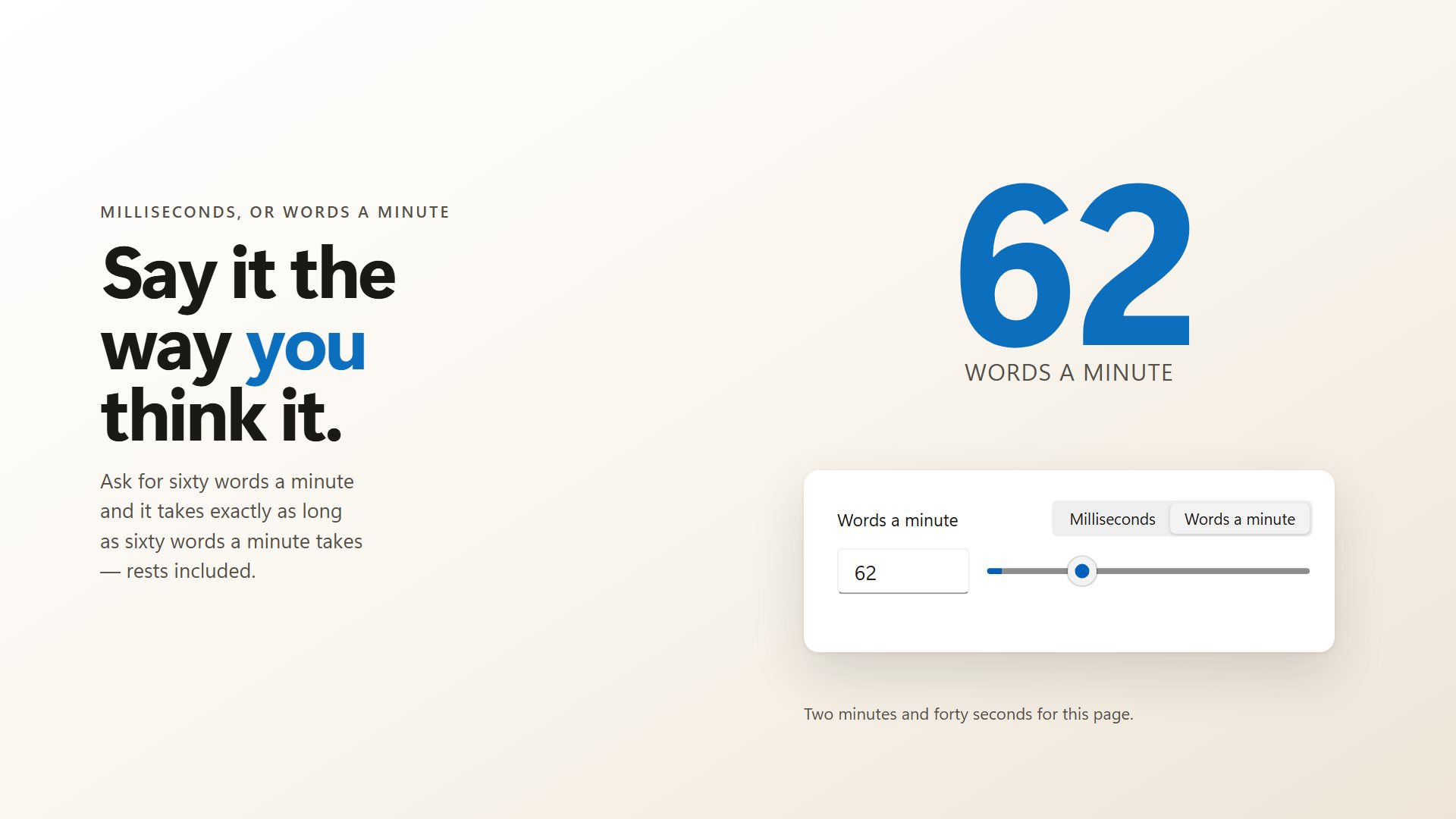 The speed control switched between milliseconds and words a minute