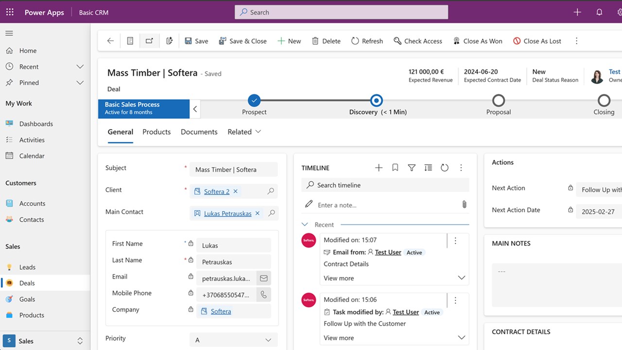Snapshot 3 of Softera Basic CRM – Seamless CRM for Microsoft 365 Users