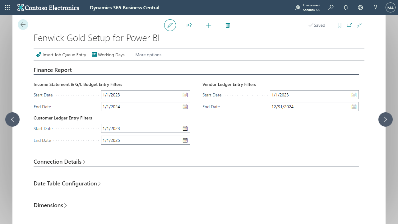 Snapshot 1 of Fenwick Gold Finance Connector for Power BI