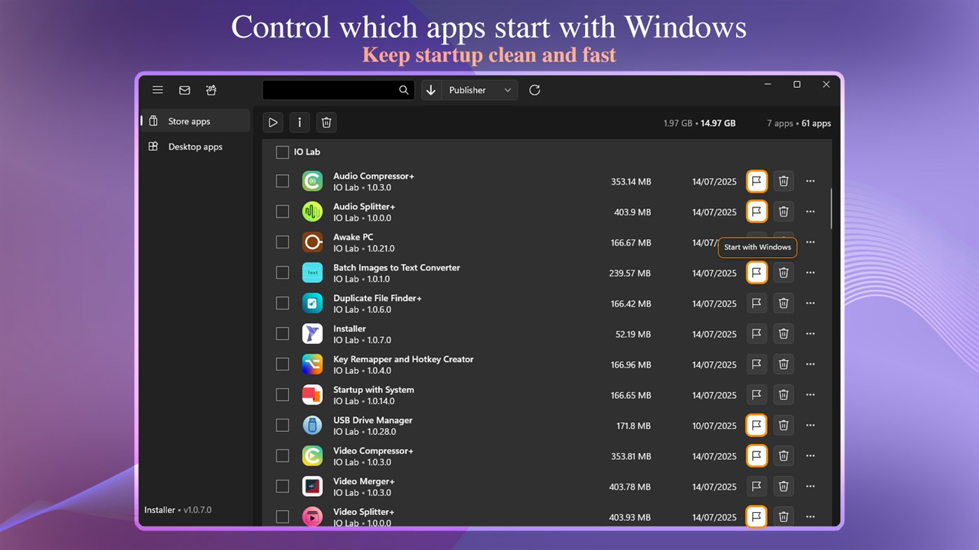 #3. Installer – Batch Uninstall, Startup & App Manager (Windows) Podle: IO Lab