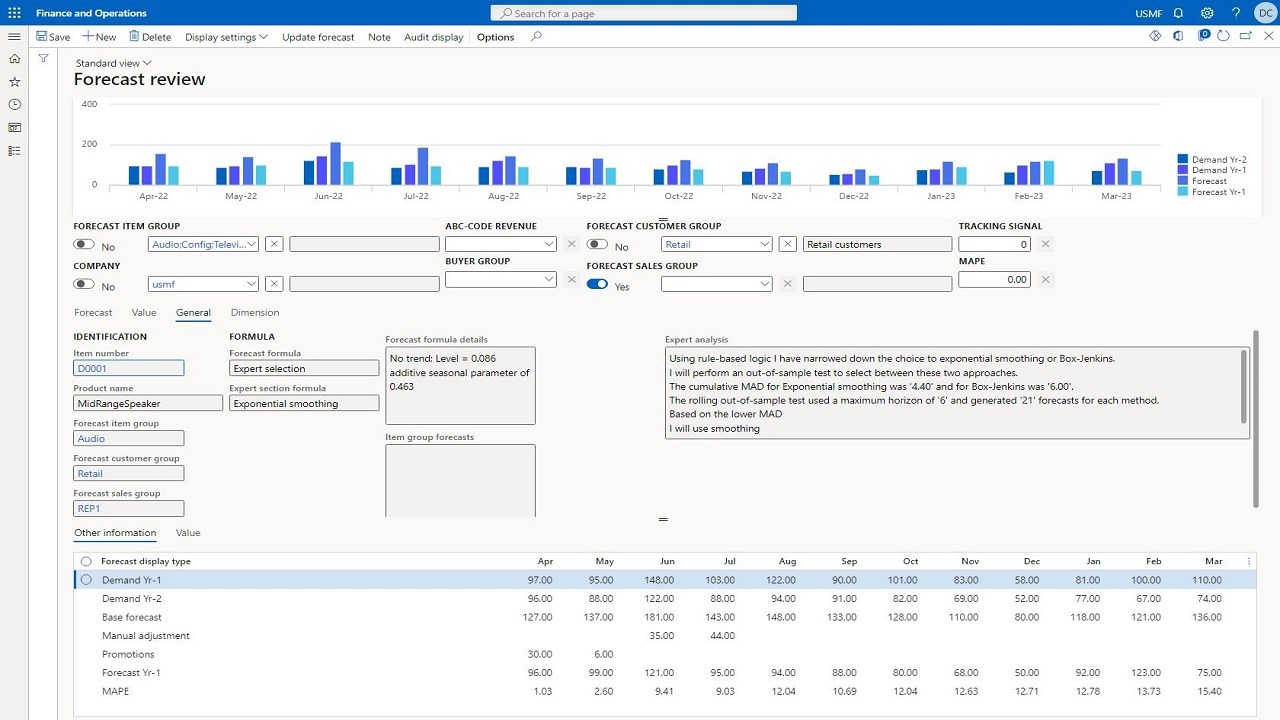 Snapshot 3 of Advanced Demand Forecasting for Dynamics 365 Finance & Operations