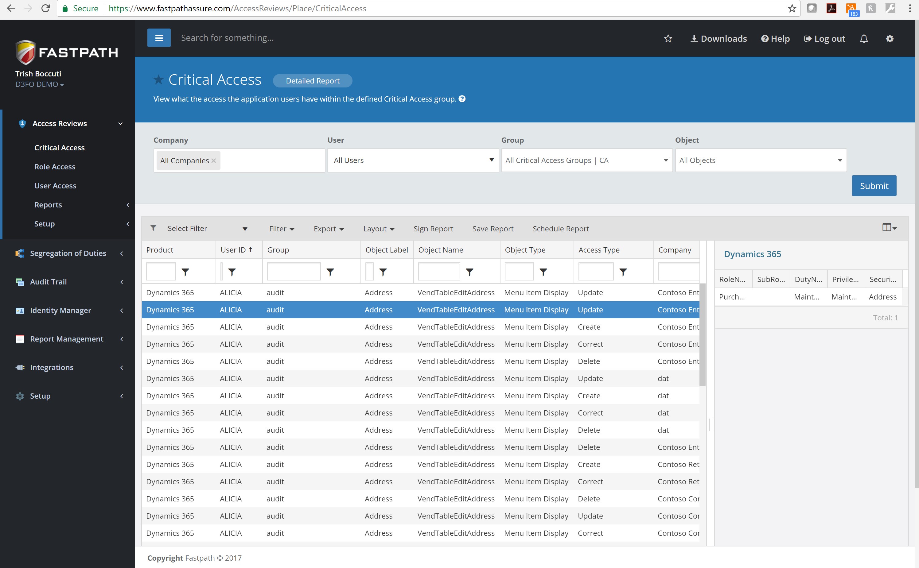 Snapshot 1 of Fastpath Assure for D365