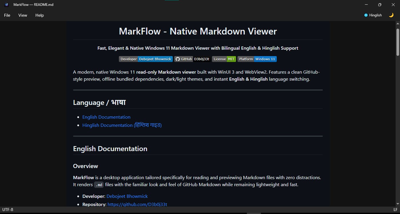 #4. MarkFlow - Native Markdown Viewer (Windows) Af: Debojeet Bhowmick