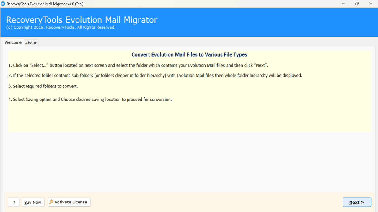 Snapshot 2 of RecoveryTools Evolution Mail Migrator