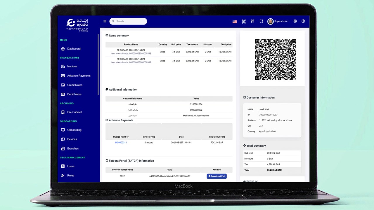 Snapshot 3 of eInvoicing | KSA ZATCA Compliant Solution
