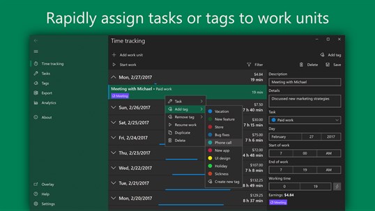 WorkingHours — Time Tracking / Timesheet screenshot