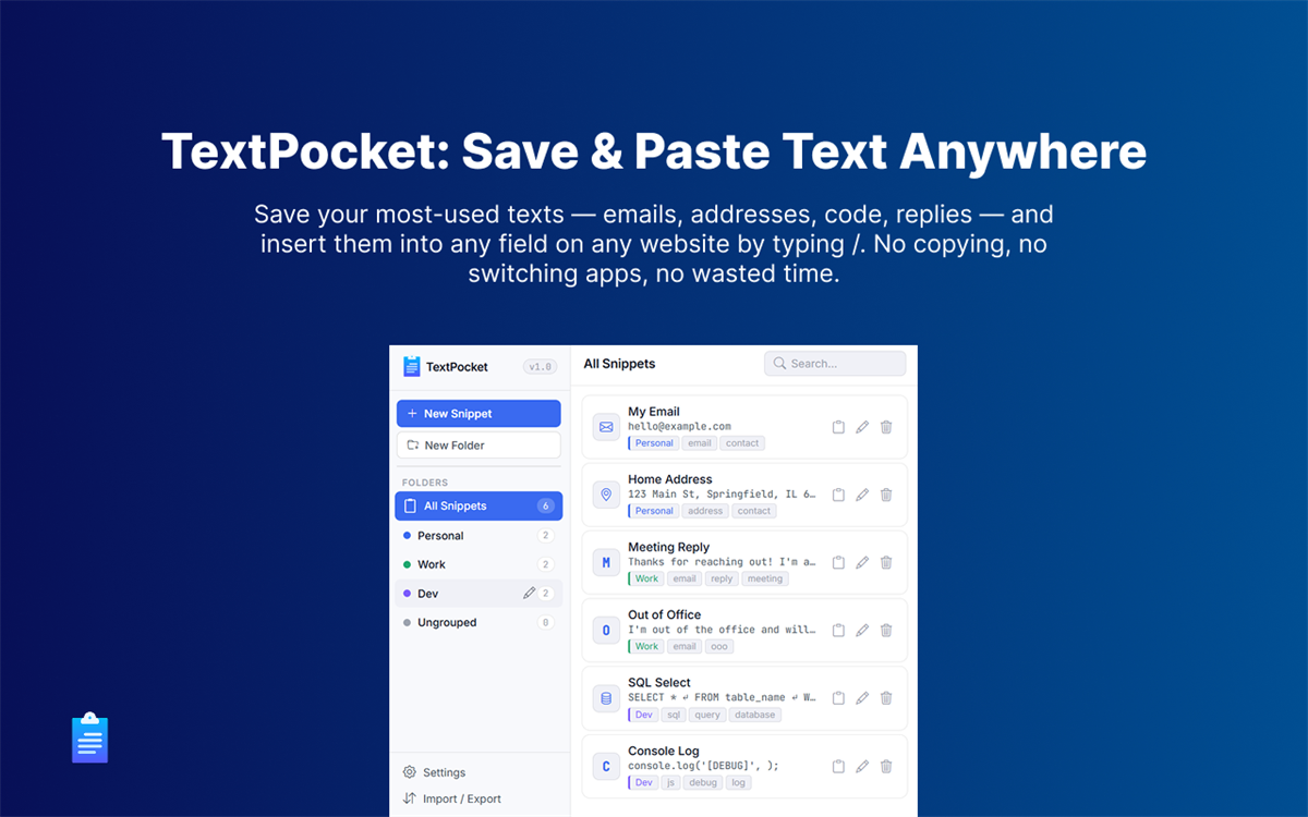 TextPocket: Save & Paste Text Anywhere