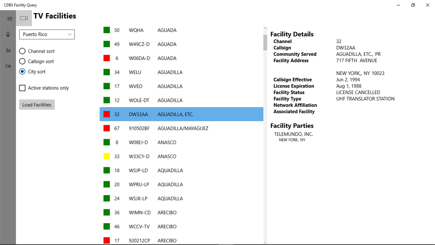 #3. CDBS Facility Query (Windows) Av: Comprehensive Custom Software, LLC