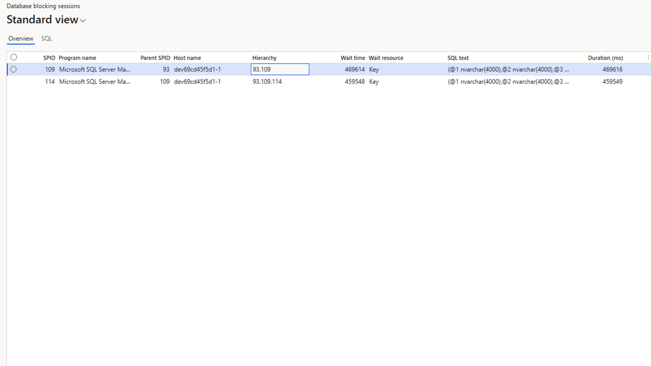 Snapshot 1 of Database blocking monitoring (Advanced Suite)