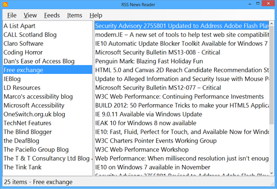 Accessible RSS News Reader screenshot 1