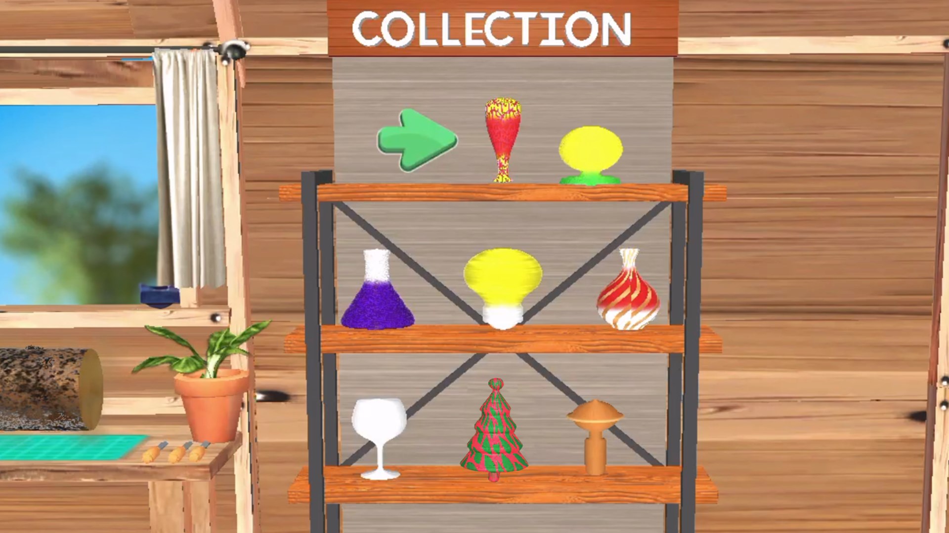 展示使用 DLC 新顏色與模板裝飾後的華麗木雕作品