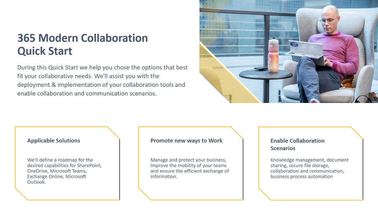 Snapshot 4 of Modern Collaboration Quick Start: 6-wk implementation and adoption of SharePoint, OneDrive and Microsoft Teams.