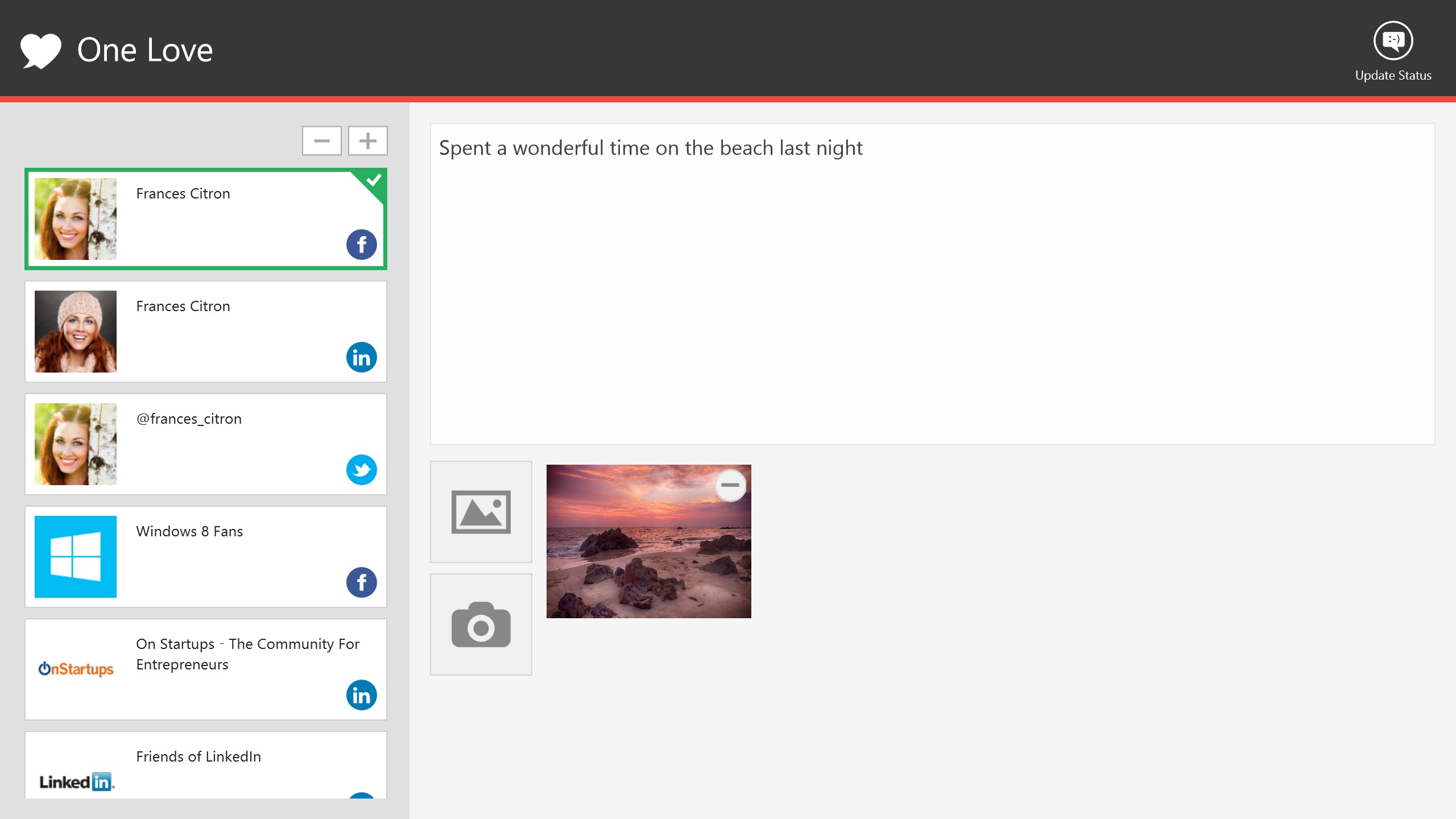 Share status update and images to multiple accounts at once