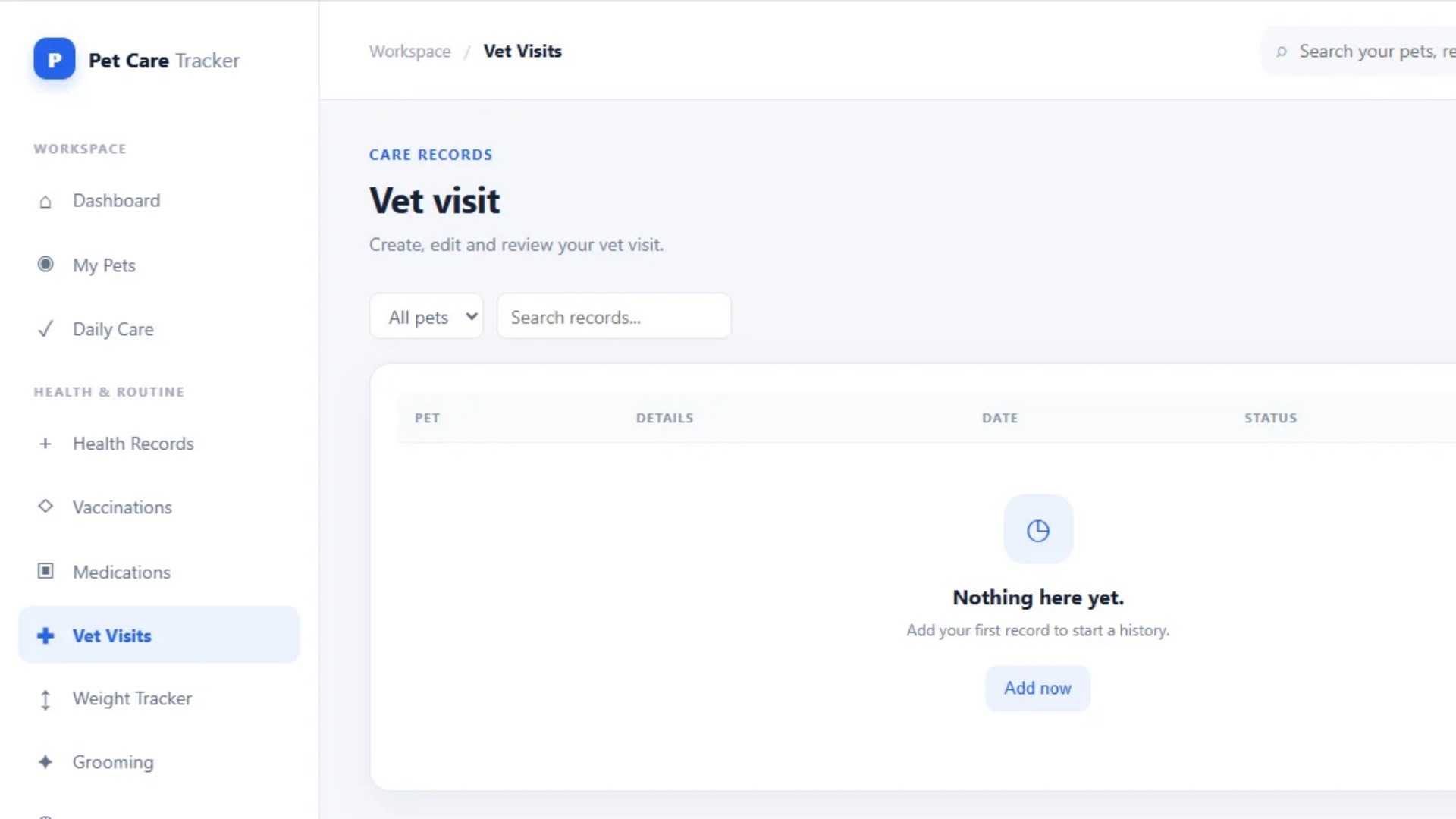 Pet Care Tracker screenshot