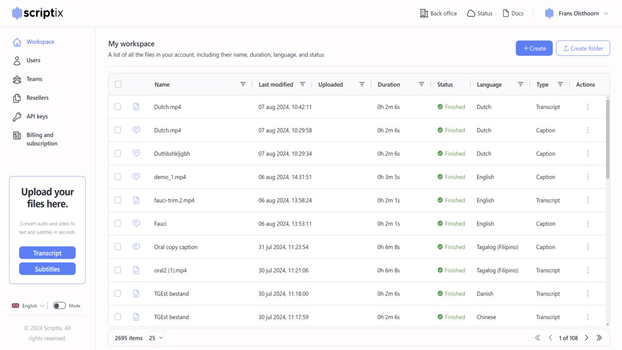 Snapshot 2 of Scriptix Accessibility Platform for automatic transcription and subtitling