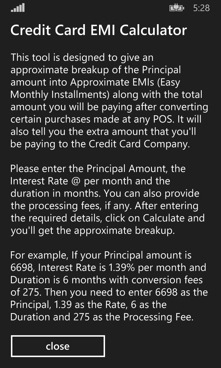Credit Card EMI Calculator for Windows 10