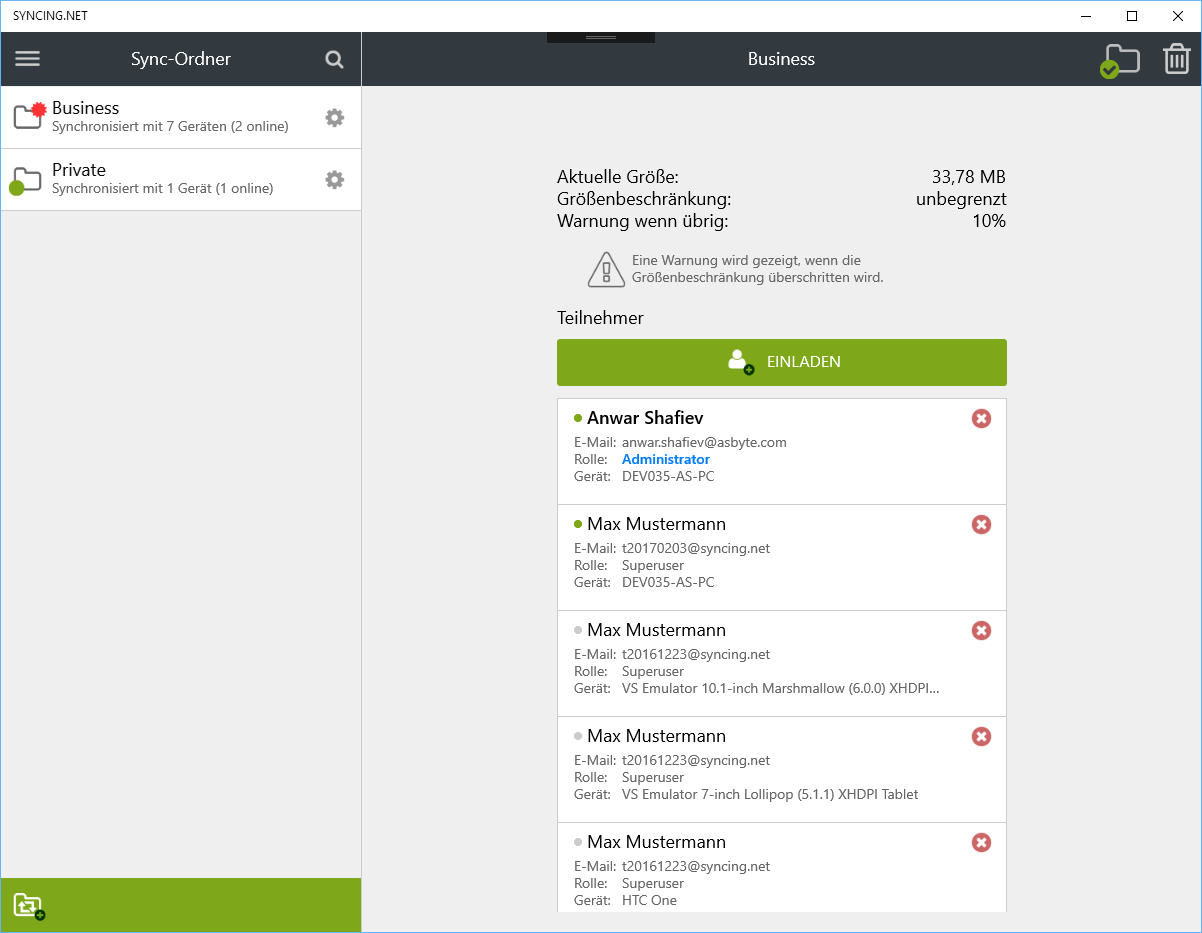 Verwaltung von Sync-Order