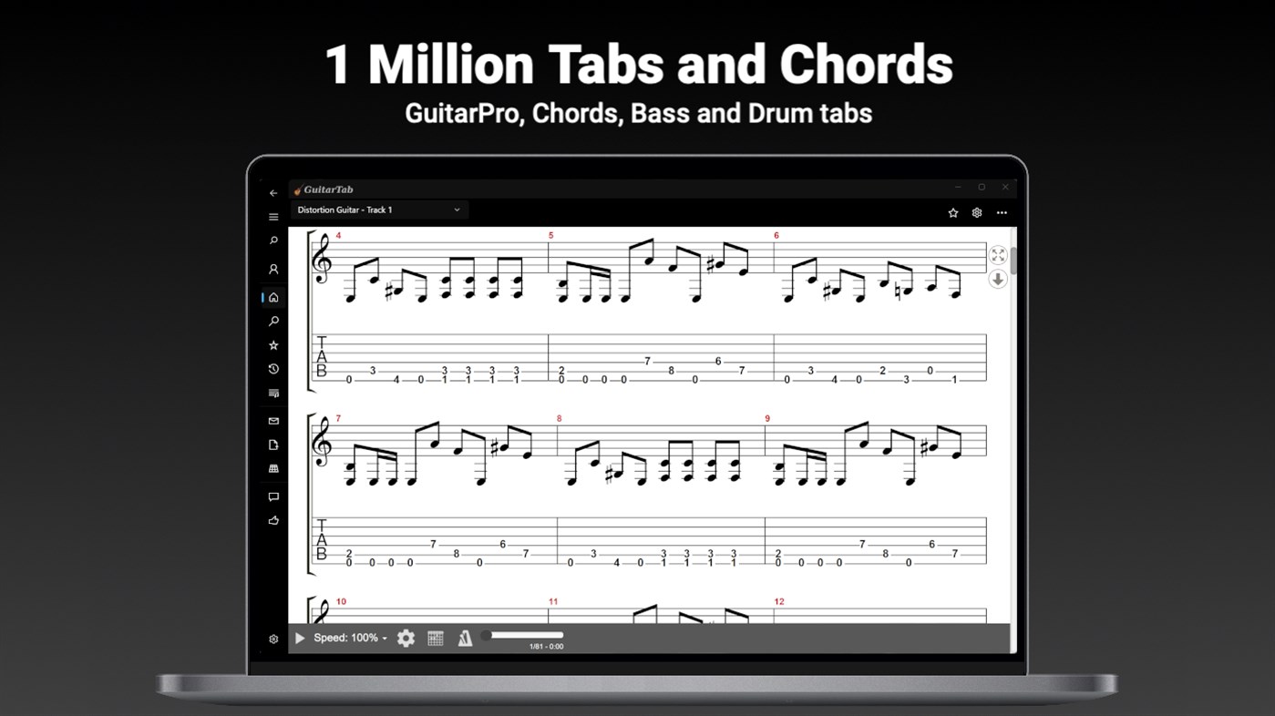 #1. GuitarTab - Guitar tabs and chords Pro (Windows) di: GT1 Apps