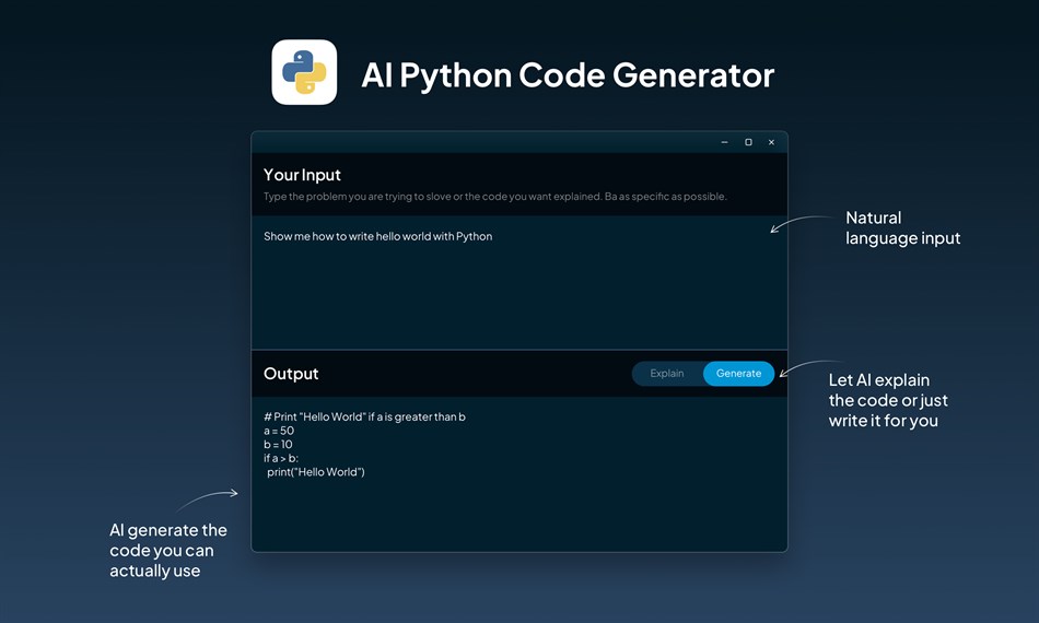 Python Code AI Generator (Windows) 来自: AI Code Tools