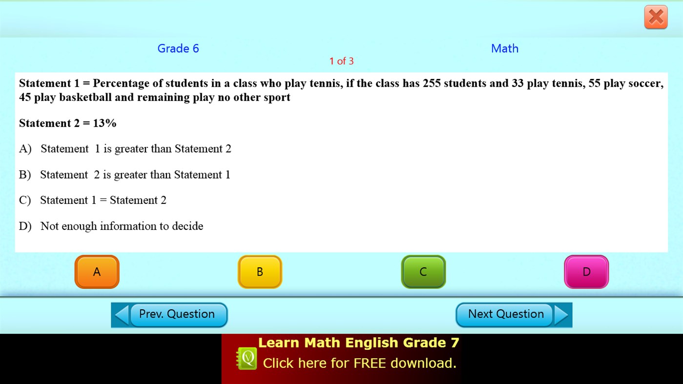 #7. QVprep Lite Math English Grade 6 (Windows) 由: PJP Consulting LLC