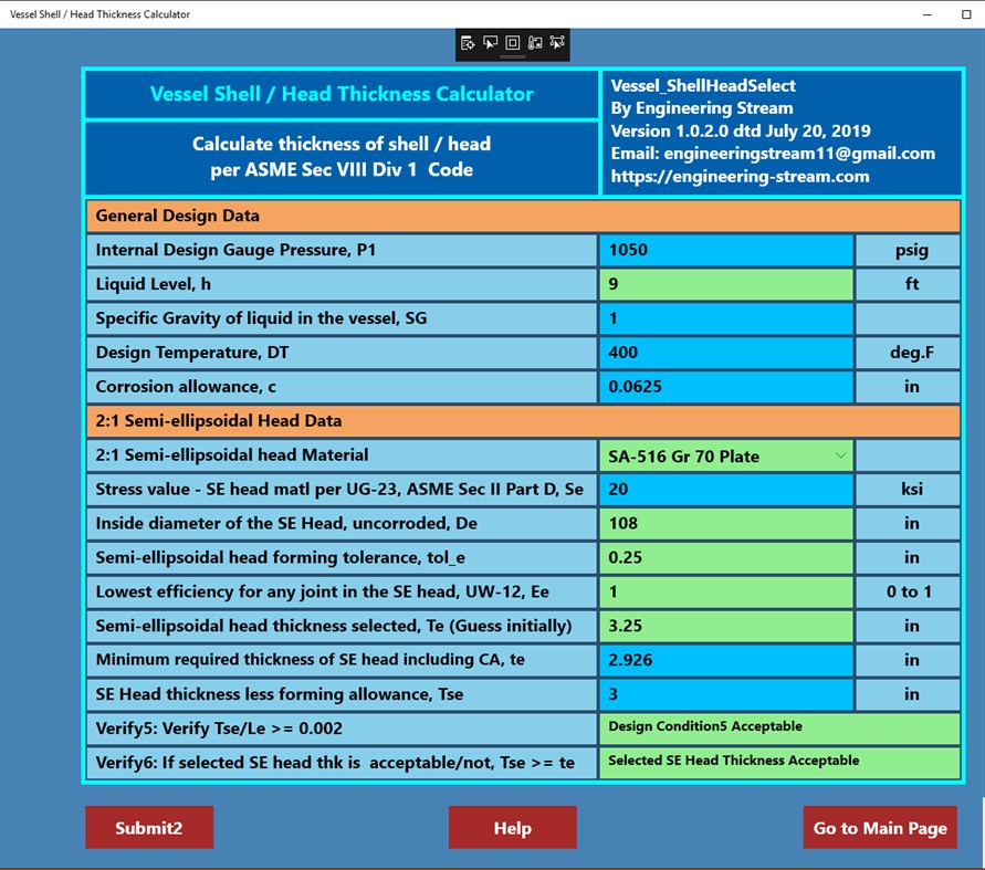 #2. Vessel Shell / Head Thickness Calculator (Windows) 来自: Engineering-Stream