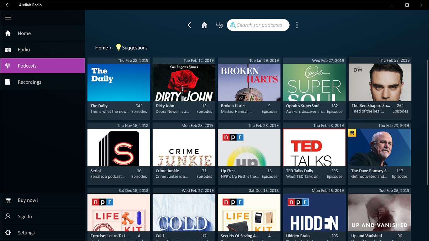 Listen to or watch audio and video podcasts and record them with one click.