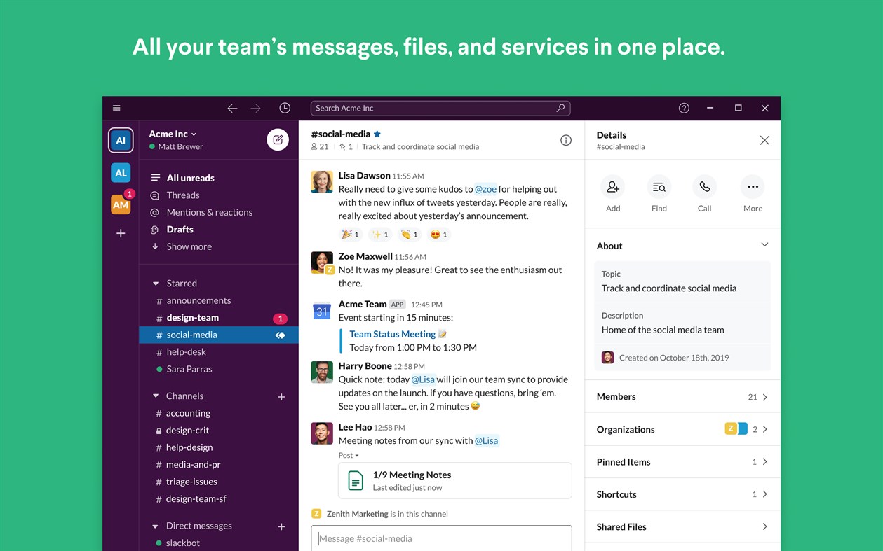 #1. Slack (Windows) Ved: Slack Technologies Inc.