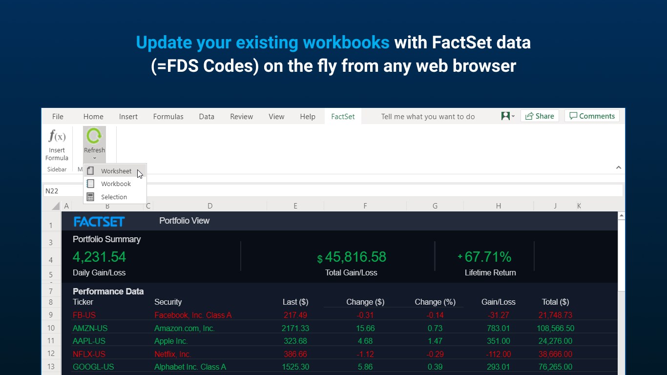 factset excel shortcuts