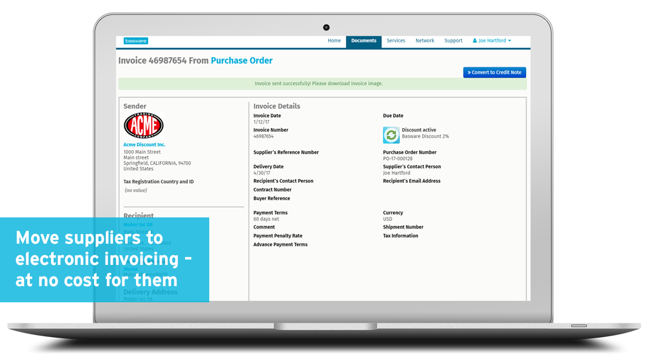 Snapshot 6 of Basware e-Invoice Sending and Receiving