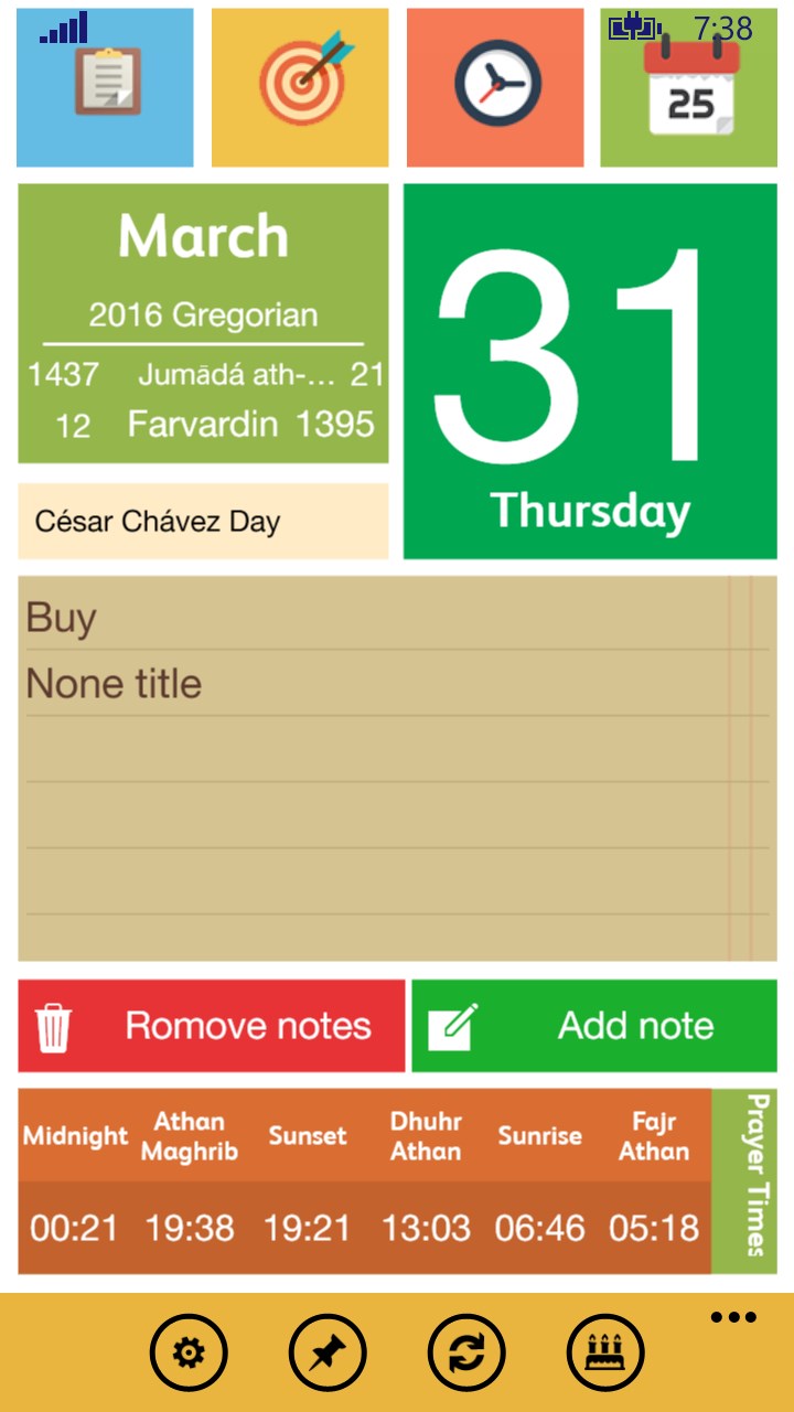 Screenshot: Main page and today tab