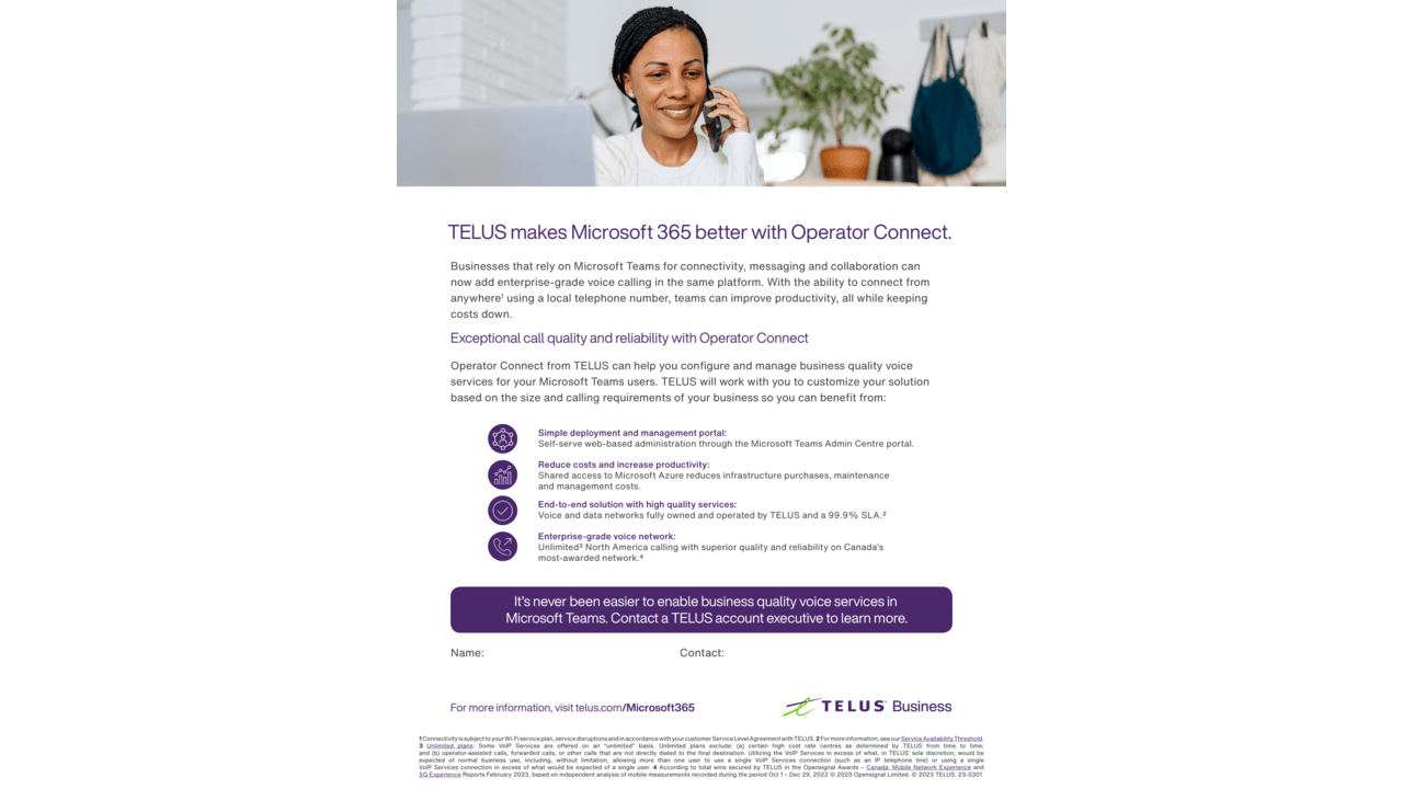 Snapshot 1 of Operator Connect for Microsoft Teams by TELUS