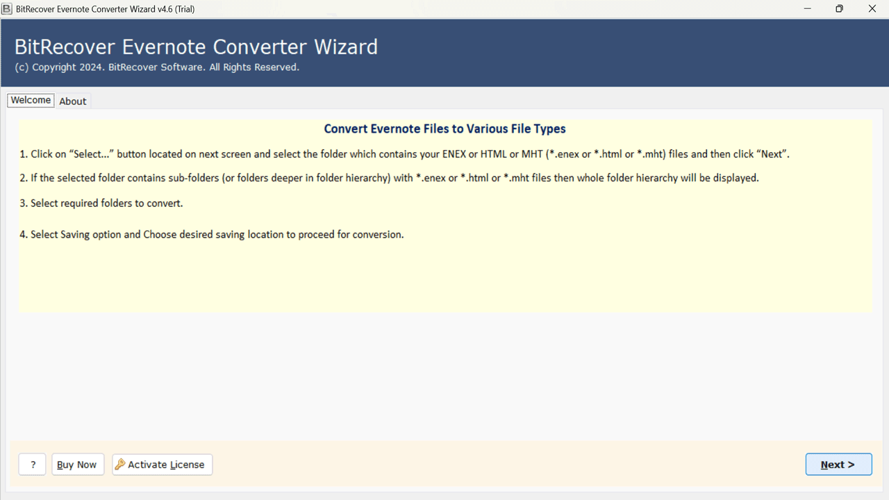 Snapshot 1 of BitRecover Evernote to Logseq Migration Tool