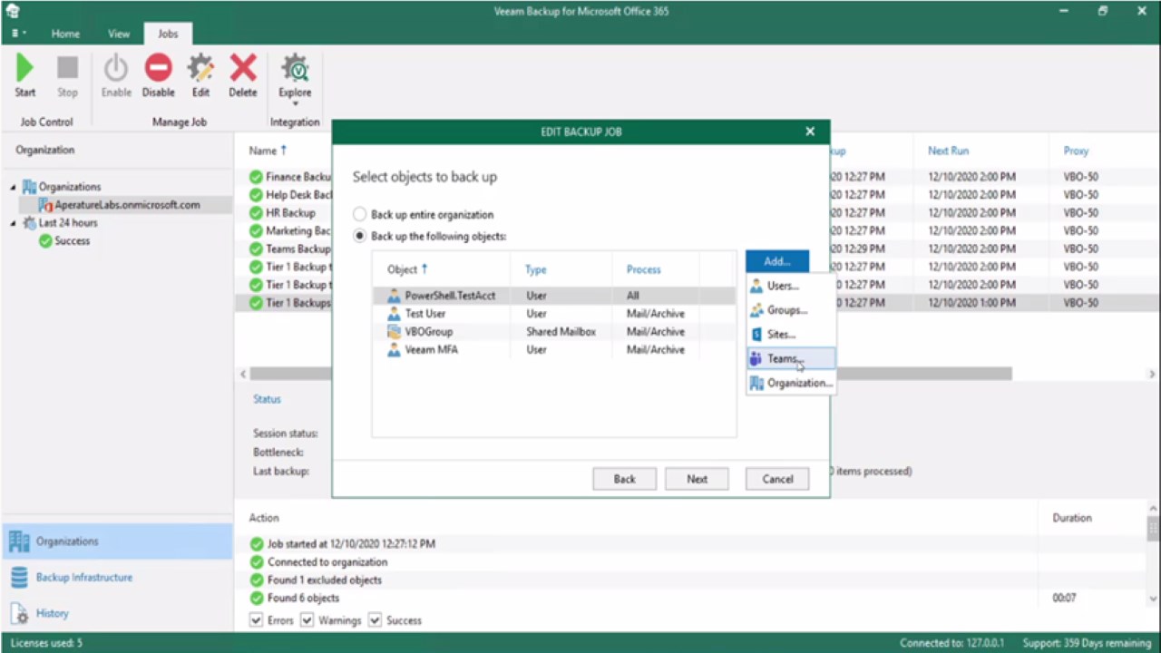 Snapshot 1 of Veeam Backup for Microsoft Office 365 Community Edition