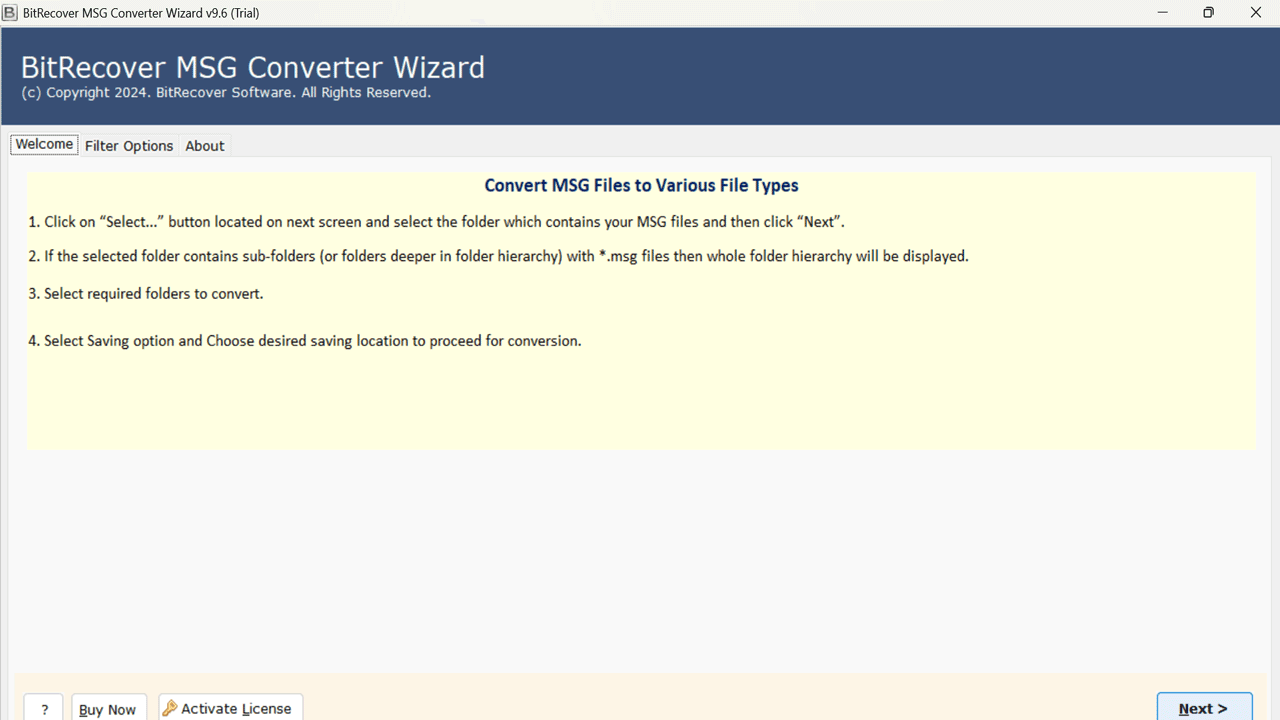 Snapshot 1 of BitRecover for MSG to IMAP Converter