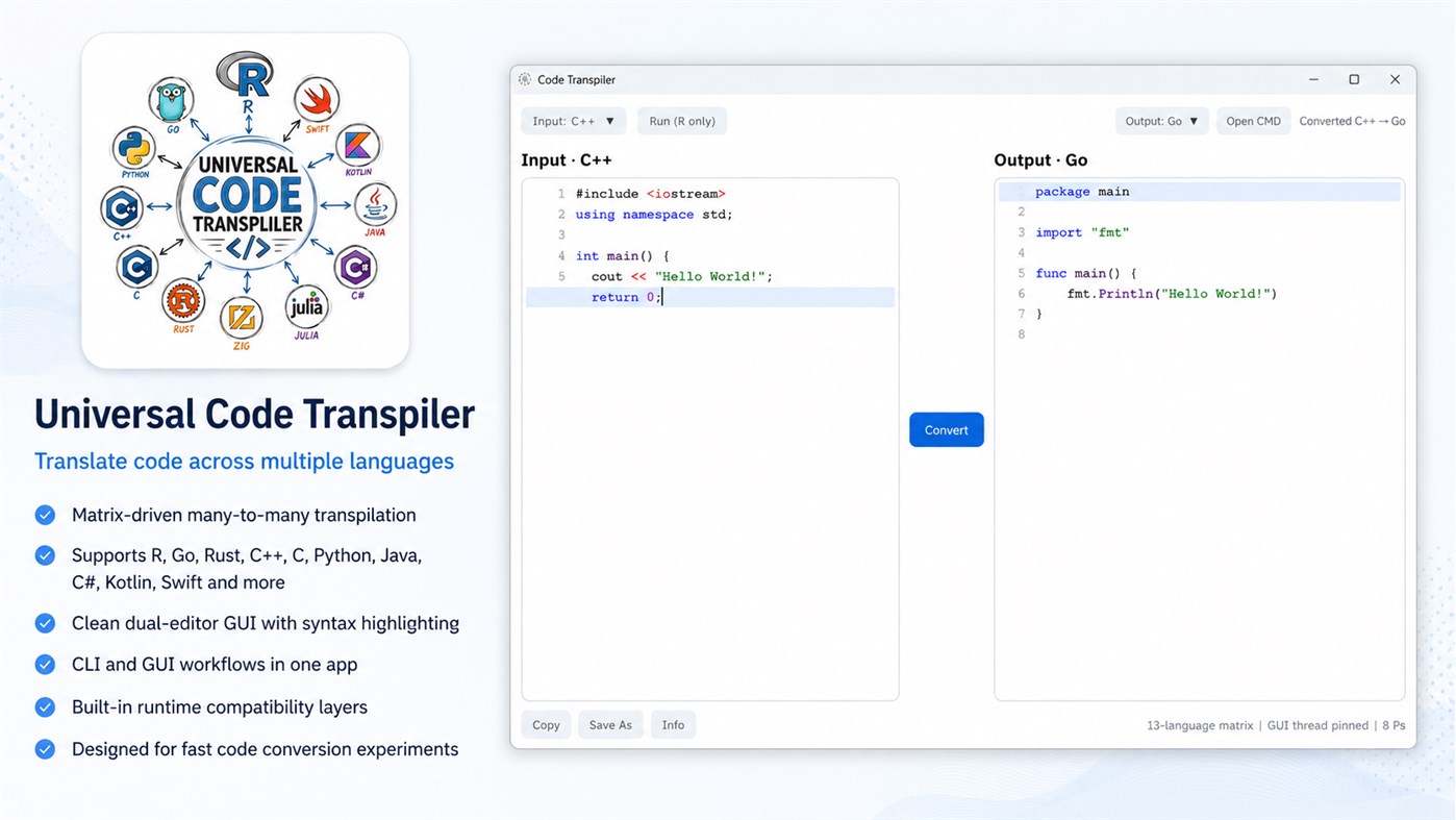 #1. Code Transpiler (Windows) De: Tarek Wasfy