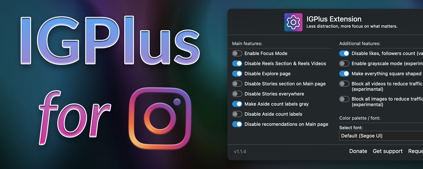 IGPlus - Remove Instagram Reels, Explore Page marquee promo image