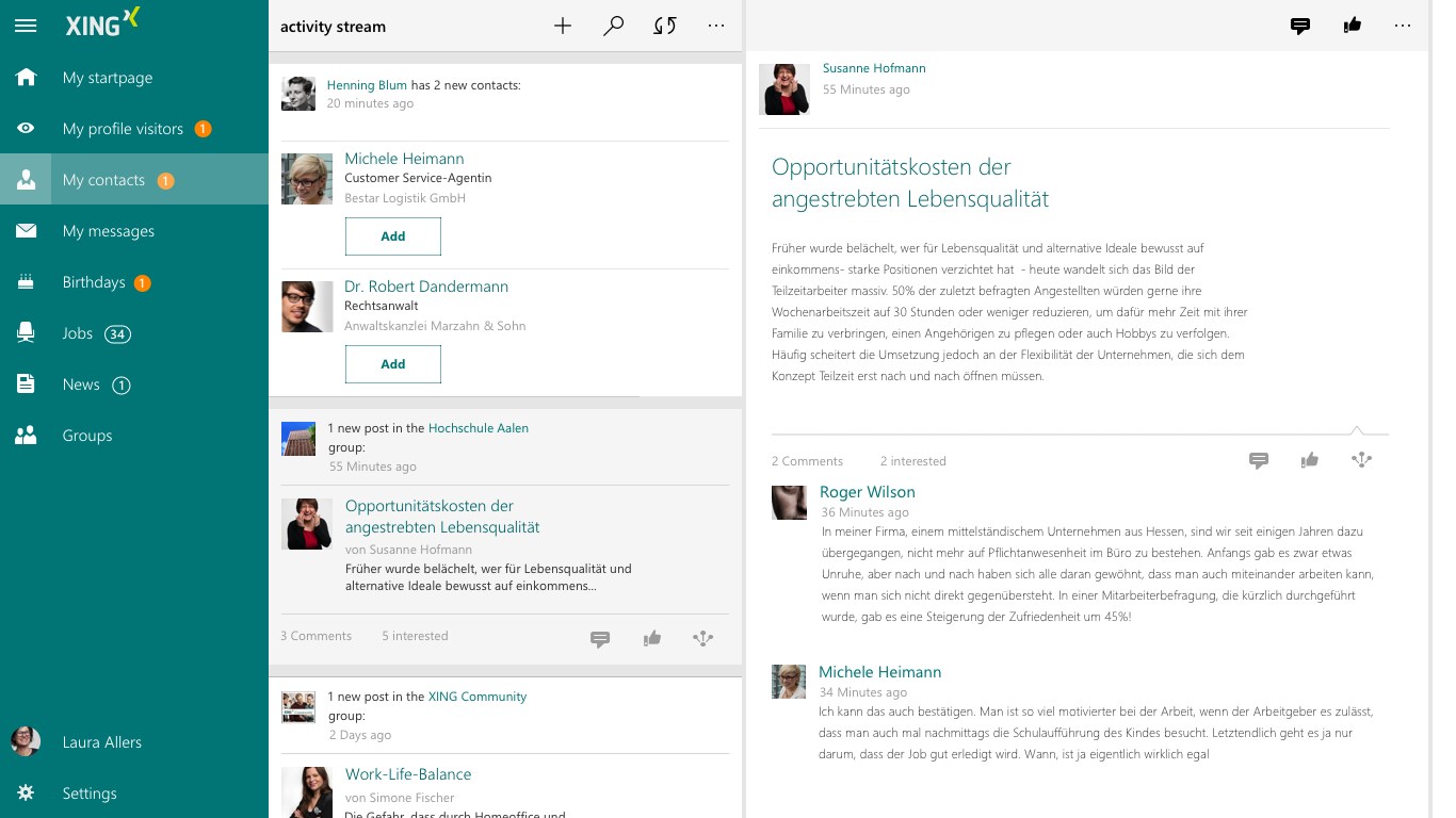Screenshot: Activity stream
