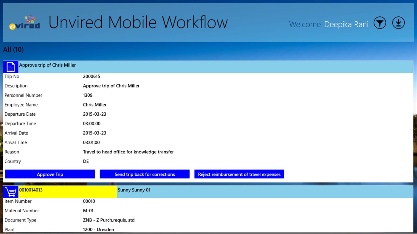 #1. Unvired Workflow for SAP (Windows) 게시자: Unvired Software India Pvt Ltd