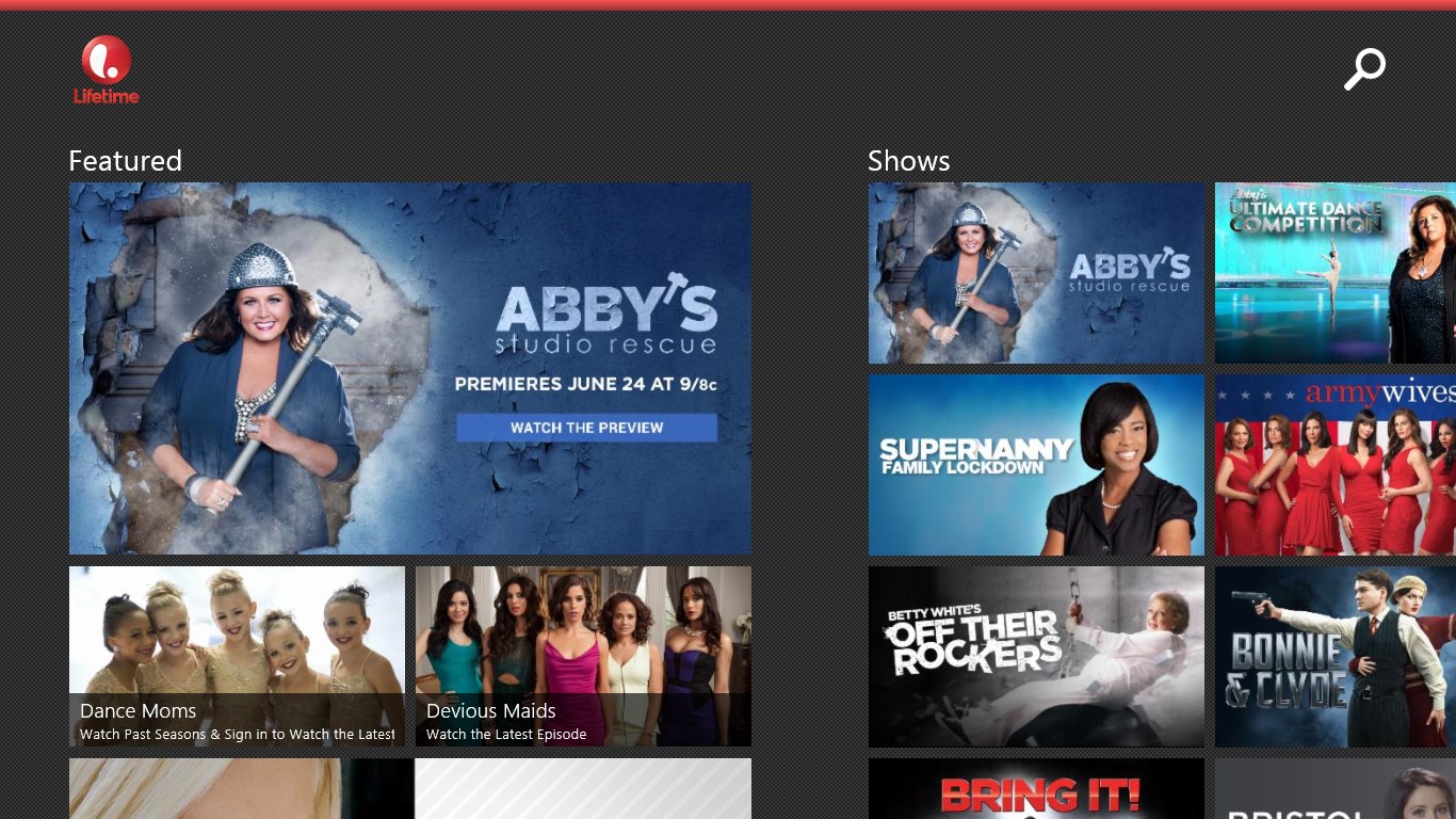 Screenshot: Featured Shows
