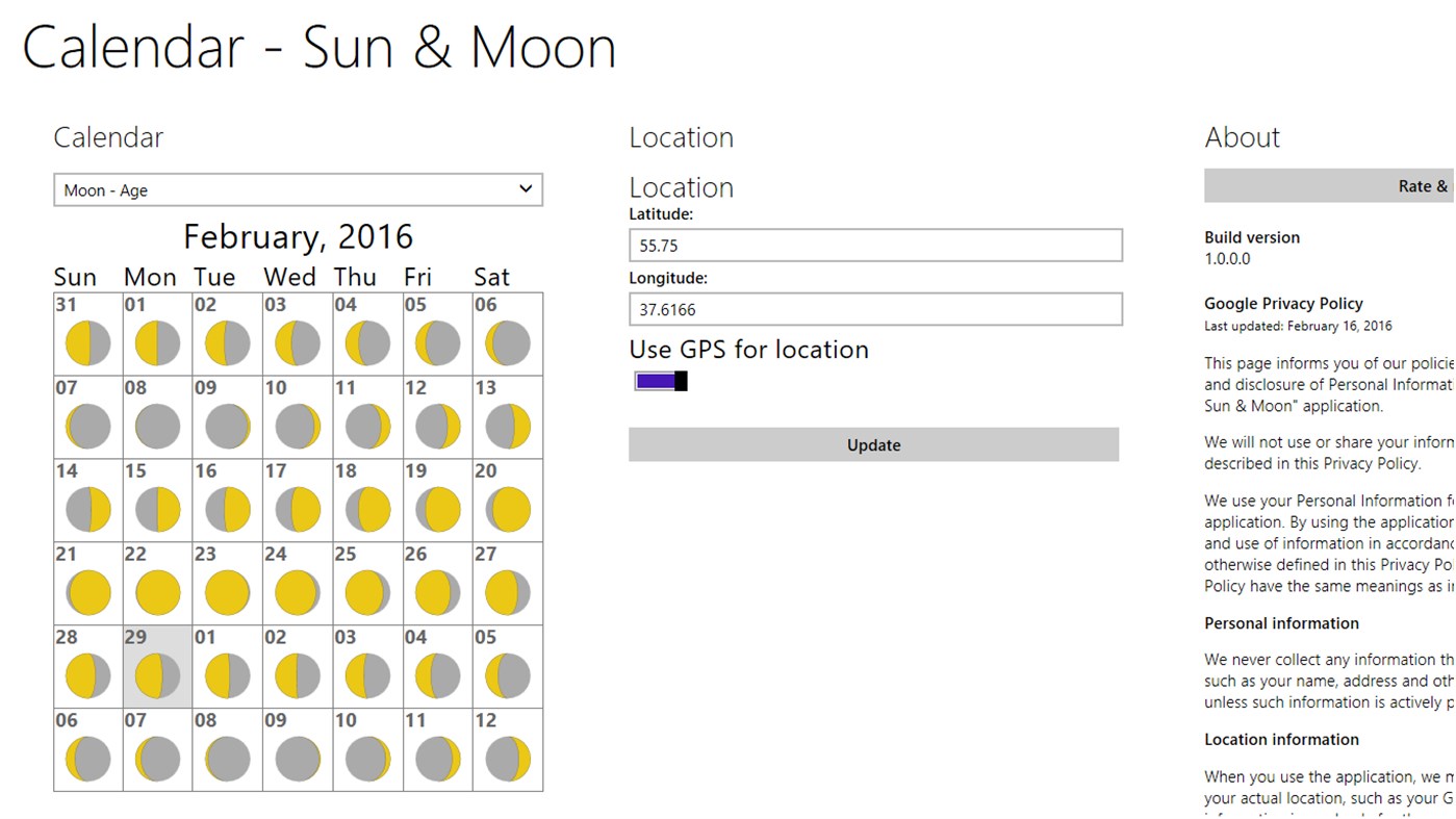 #4. Calendar - Sun & Moon (Windows) Με: KB@