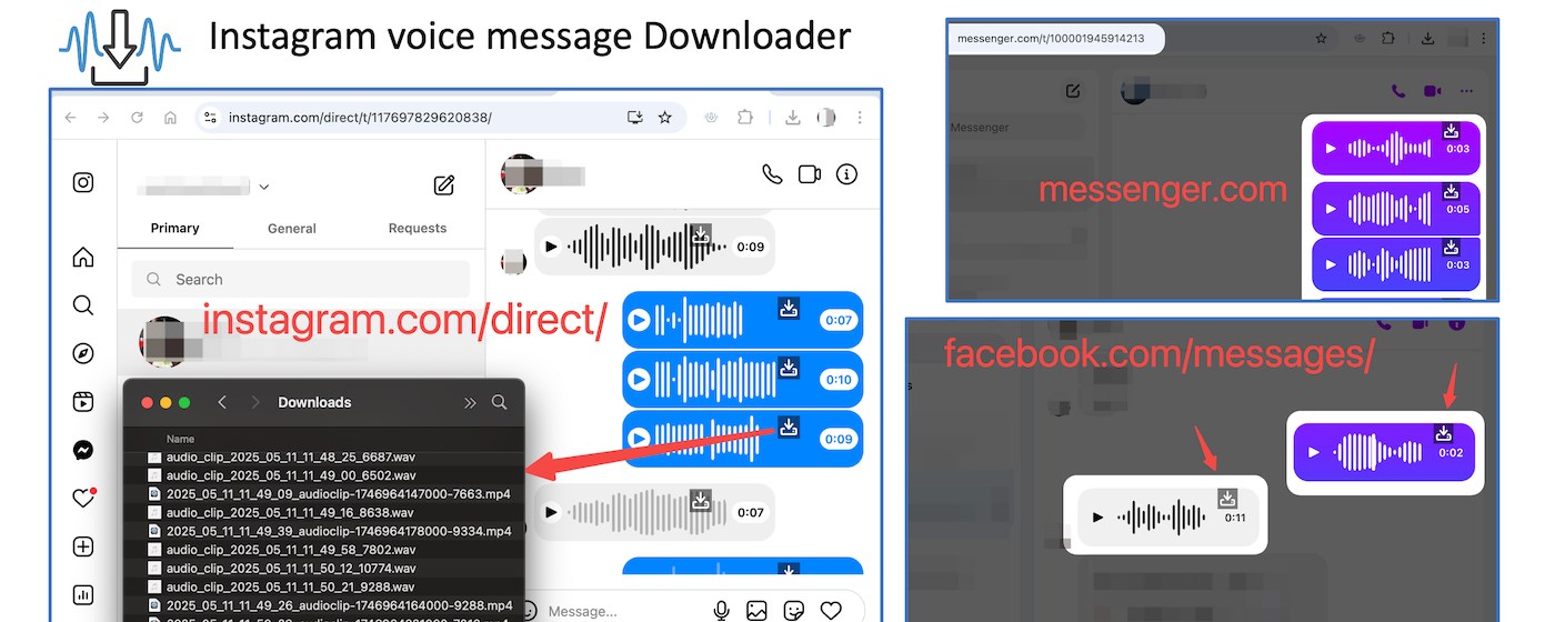 Download audio message Messenger/Instagram/Facebook Plus