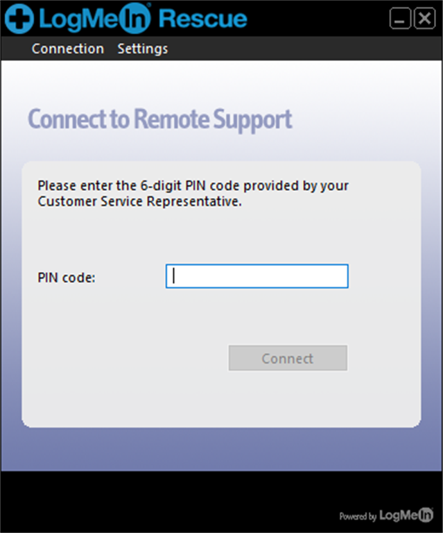 Enter code provided. LOGMEIN Rescue.